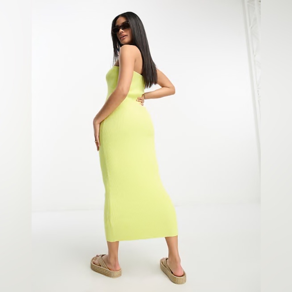 ASOS Design | Lime Strapless Ribbed Maxi Dress - Picture 2 of 5